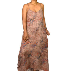 Hinge Slip Dress Brown Print Maxi Rayon Sundress Spaghetti Straps Flowy Small